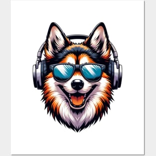 Norwegian Lundehund as Smiling DJ with Headphones and Sunglasses Posters and Art